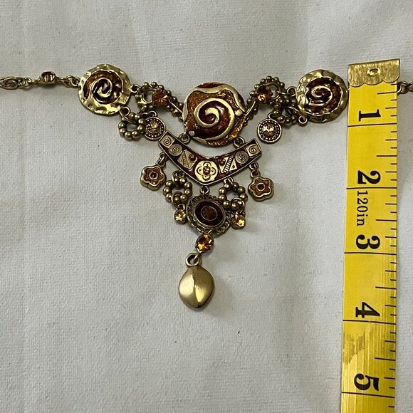 Art Deco-styled Brown/Gold Tone Fashion Costume Necklace & Earring Set - Picture 8 of 9